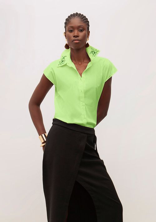 Camisa Iódice Solta Polo Manga Curta Padrão Verde Claro