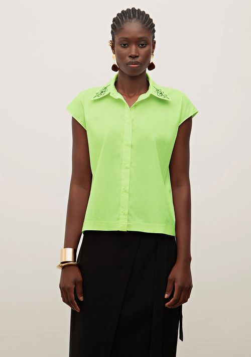 Camisa Iódice Solta Polo Manga Curta Padrão Verde Claro