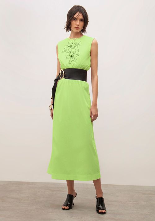 Vestido Iódice Solto Decote V Sem Manga Midi Verde Claro