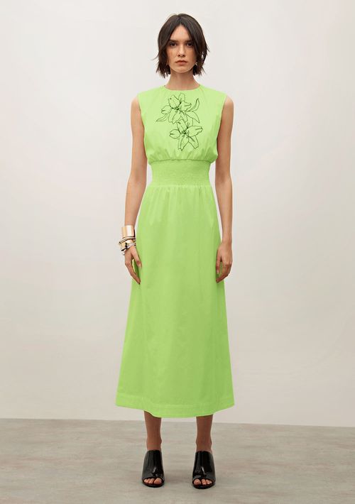 Vestido Iódice Solto Decote V Sem Manga Midi Verde Claro