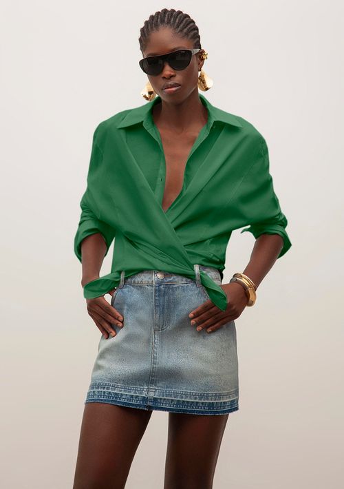 Camisa Iódice Solta Polo Manga Longa Padrão Verde