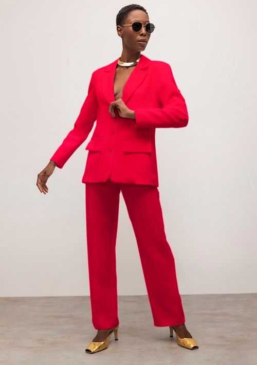 Calça Iódice Slim Cós Alto Detalhe Nervura Vermelho