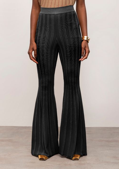 Calça Iódice Flare Cós Alto Tricot Preto