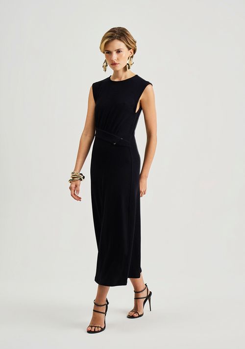 Vestido Iódice Solto Decote Careca Sem Manga Midi Preto
