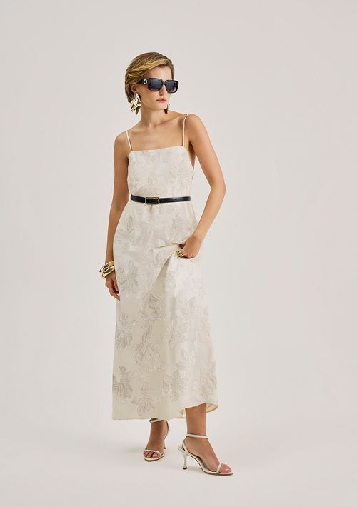 Vestido Iódice Solto Decote Careca Sem Manga Midi Off White