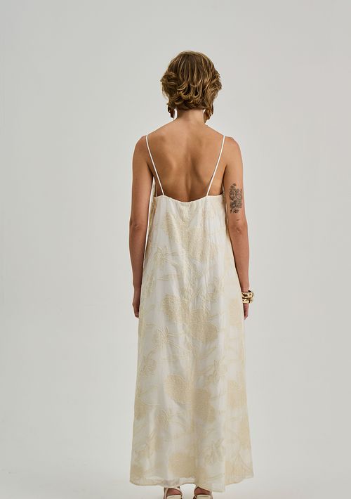 Vestido Iódice Solto Decote Careca Sem Manga Midi Off White