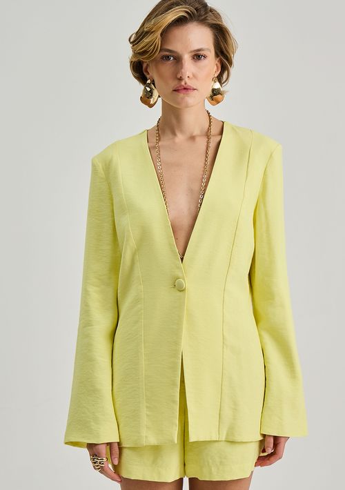 Blazer Iódice Ajustado Manga Longa Padrão Amarelo