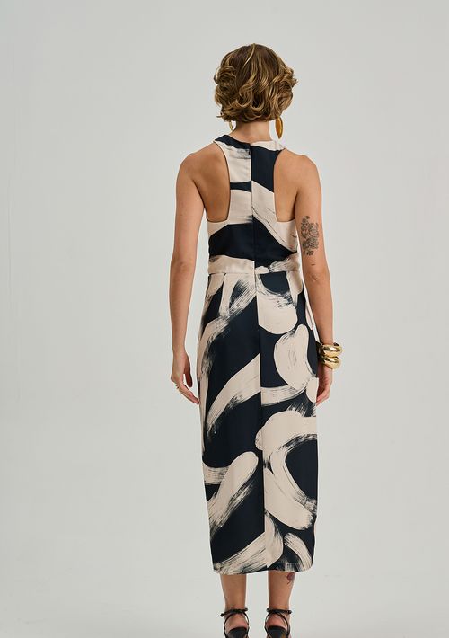 Vestido Iódice Ajustado Decote Transpassado Sem Manga Midi Preto