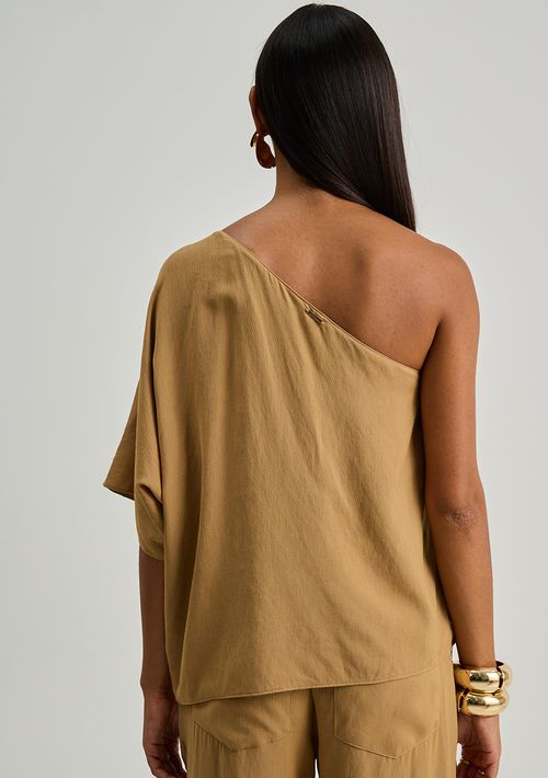 Blusa Iódice Solta Um Ombro Só Manga Curta Padrão Bege