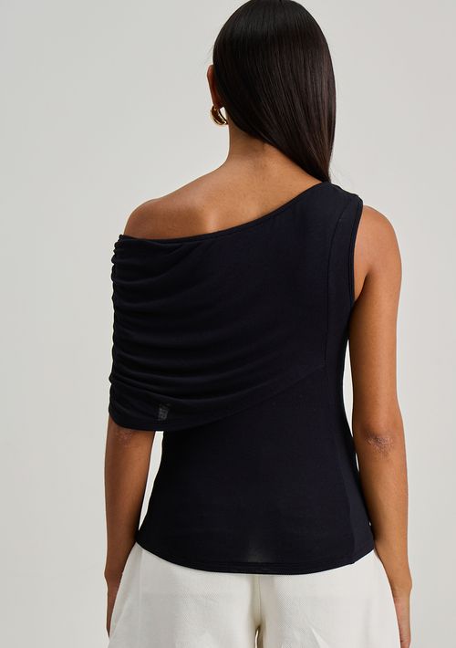 Blusa Iódice Ajustada Um Ombro Só Manga Curta Padrão Preto