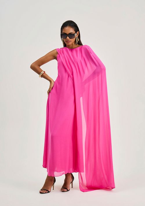Vestido Iódice Ajustado Decote Careca Sem Manga Midi Rosa