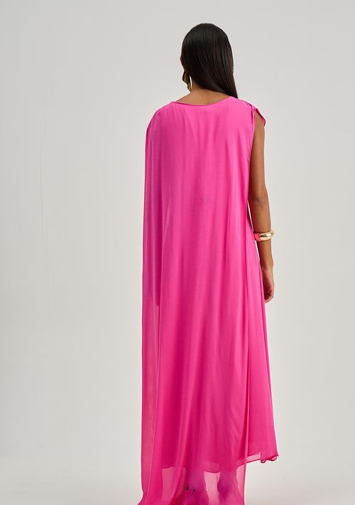Vestido Iódice Ajustado Decote Careca Sem Manga Midi Rosa