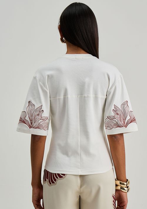 Camiseta Iódice Ajustada Decote Careca Manga Curta Padrão Off White