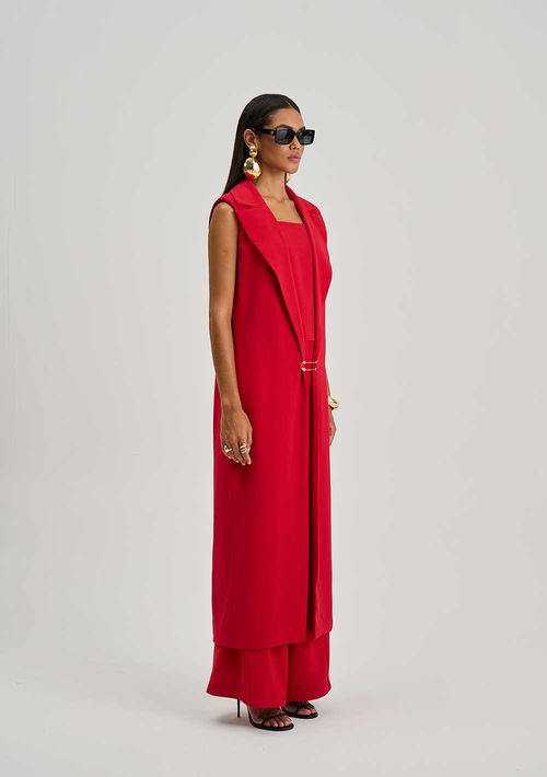 Colete Iódice Solto Sem Manga Alongado Vermelho