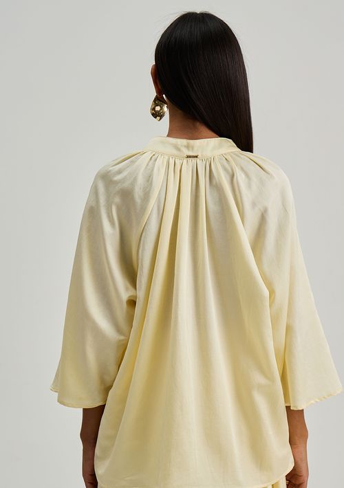 Blusa Iódice Solta Decote V Manga Curta Padrão Amarelo