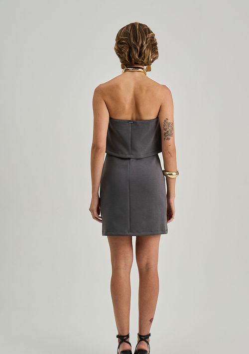 Vestido Iódice Ajustado Decote Reto Sem Manga Curto Cinza
