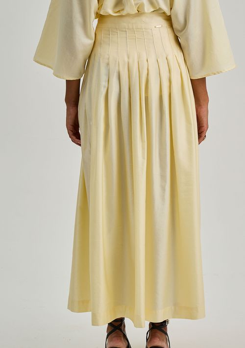 Saia Iódice Evasê Alta Longa Amarelo