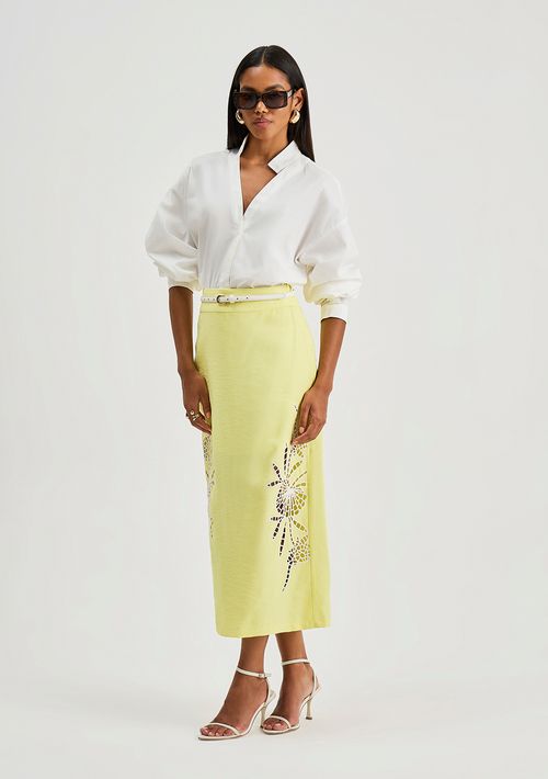 Saia Iódice Reta Alta Midi Amarelo