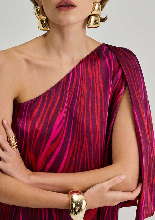 Blusa Iódice Solta Um Ombro Só Manga Curta Padrão Vermelho