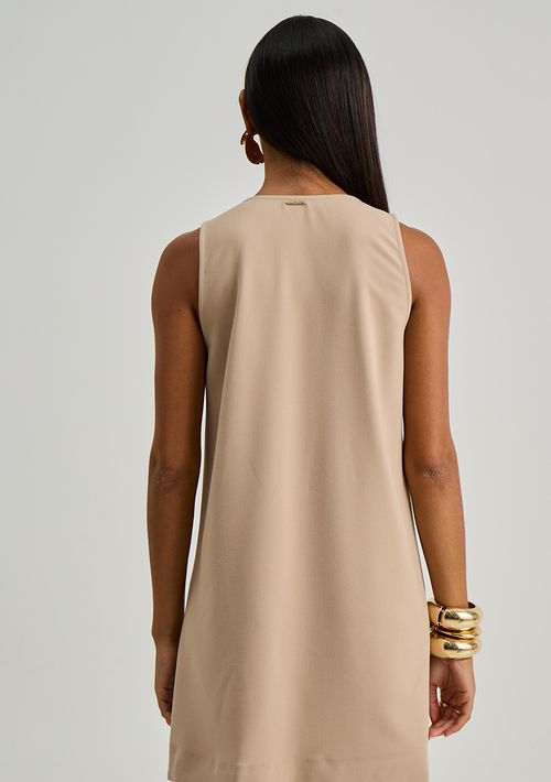 Vestido Iódice Solto Decote V Sem Manga Curto Bege