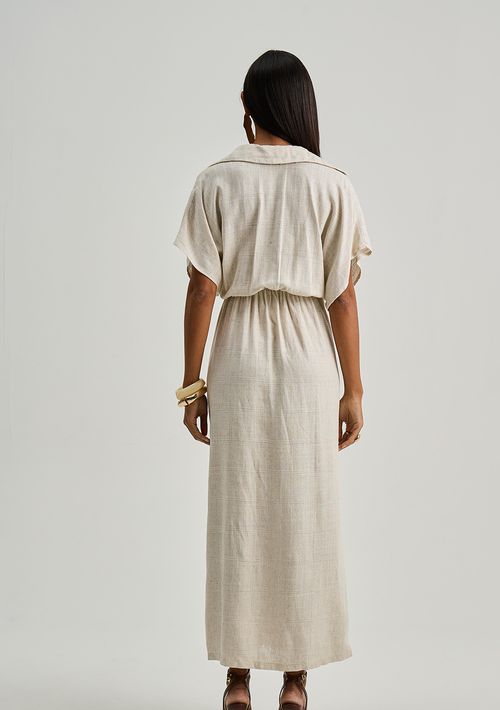 Vestido Iódice Ajustado Decote V Manga Longa Longo Off White