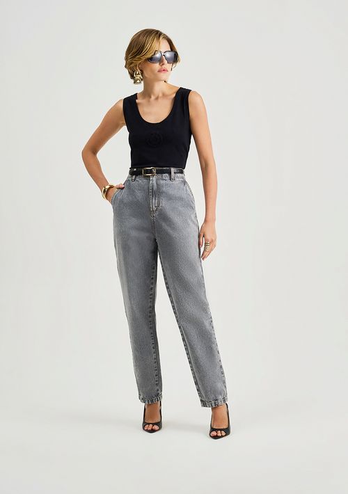 Calça Iódice Mom Alta Cinza