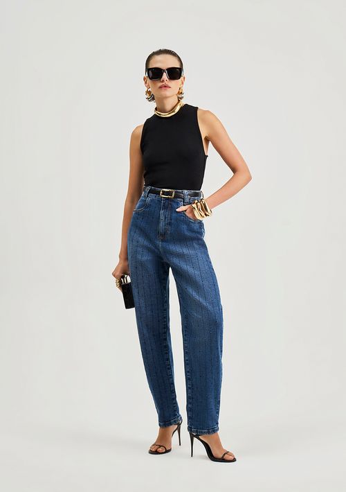 Calça Iódice Cenoura Alta Azul