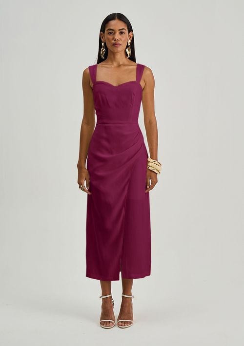 Vestido Iódice Ajustado Decote Costas Com Alça Midi Roxo