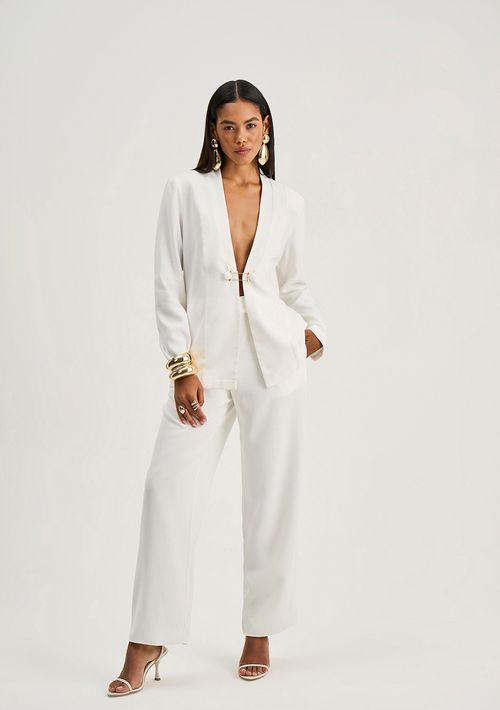 Blazer Iódice Ajustado Manga Longa Padrão Off White