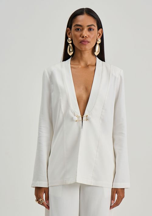 Blazer Iódice Ajustado Manga Longa Padrão Off White