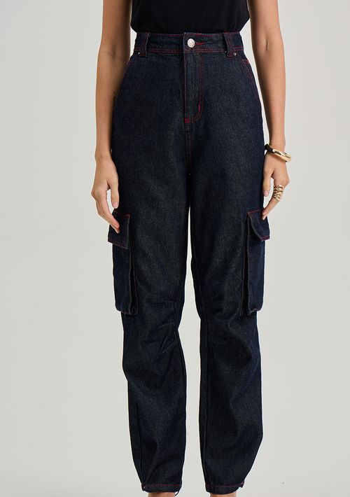 Calça Iódice Mom Alta Azul