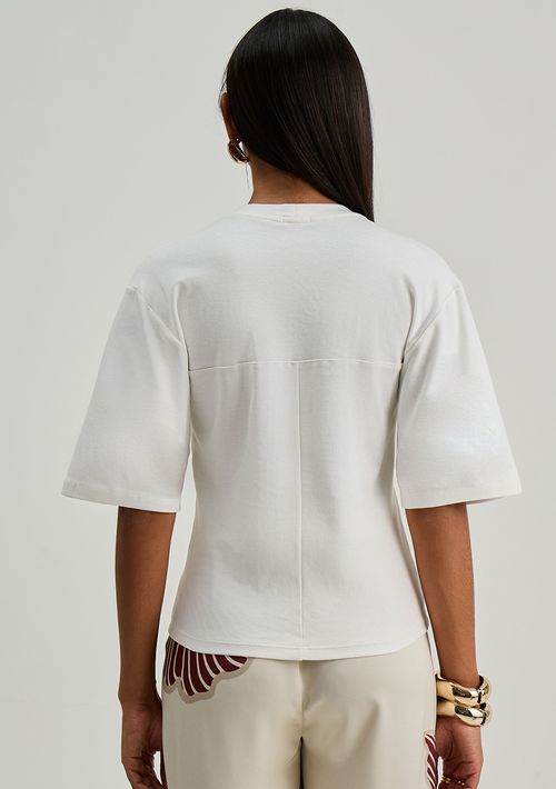 Camiseta Iódice Ajustada Decote Careca Manga Curta Padrão Off White