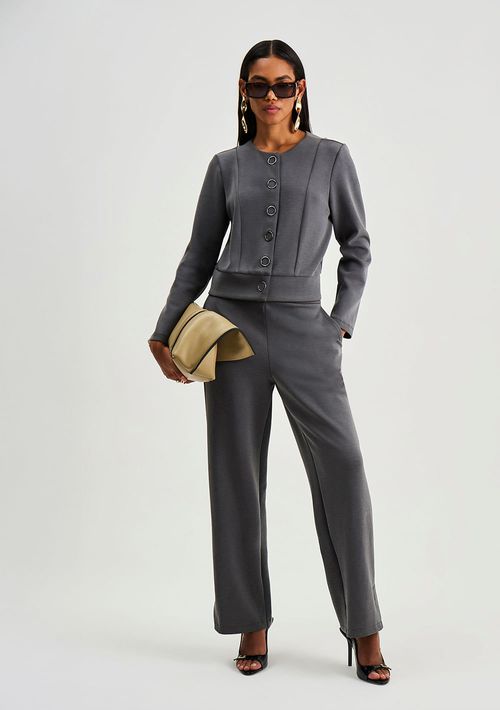 Calça Iódice Reta Alta Cinza