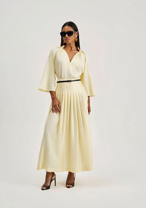 Blusa Iódice Solta Decote V Manga Curta Padrão Amarelo