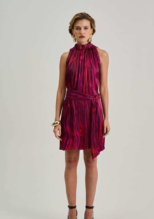 Vestido Iódice Solto Gola Alta Sem Manga Curto Vermelho