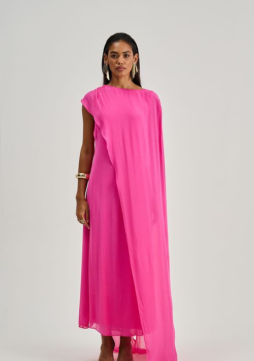 Vestido Iódice Ajustado Decote Careca Sem Manga Midi Rosa