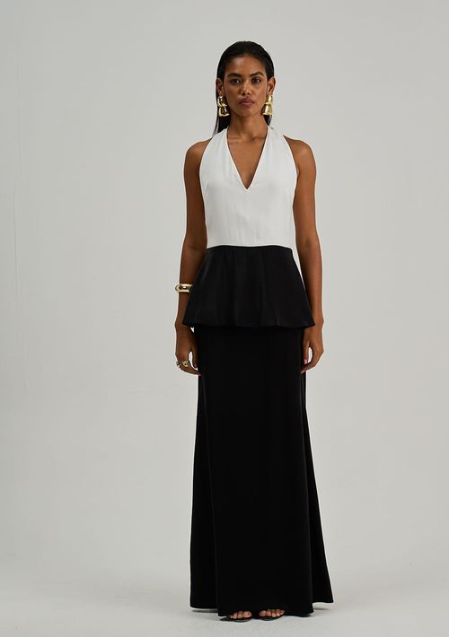 Vestido Iódice Ajustado Decote V Sem Manga Longo Preto