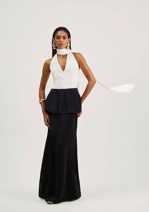 Vestido Iódice Ajustado Decote V Sem Manga Longo Preto