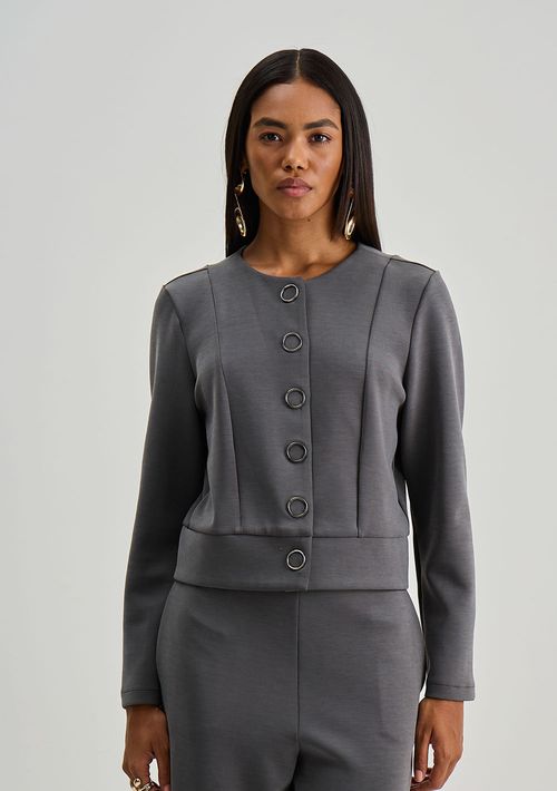 Jaqueta Iódice Solta Manga Longa Padrão Cinza