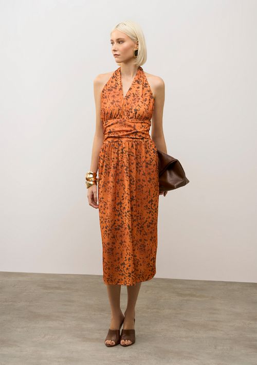 Vestido Iódice Solto Um Ombro Só Sem Manga Midi Laranja