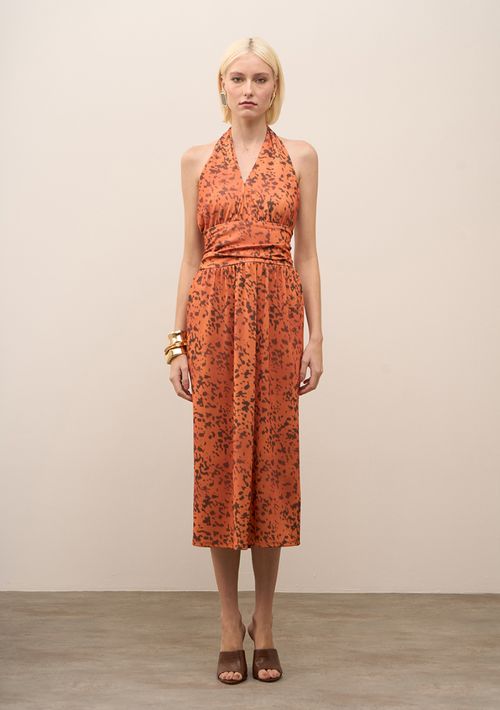 Vestido Iódice Solto Um Ombro Só Sem Manga Midi Laranja