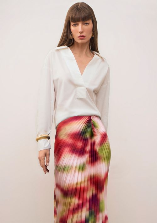 Camisa Iódice Solta Decote V Manga Longa Padrão Off White