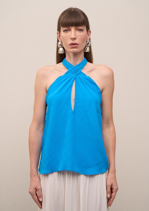 Regata Iódice Solta Decote Transpassado Padrão Azul