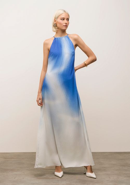 Vestido Iódice Solto Ombro A Ombro Sem Manga Longo Azul