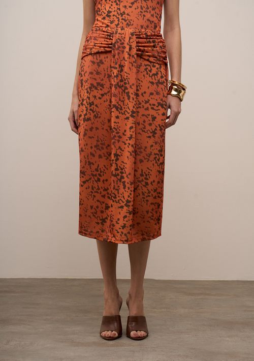 Saia Iódice Lápis Alta Midi Laranja