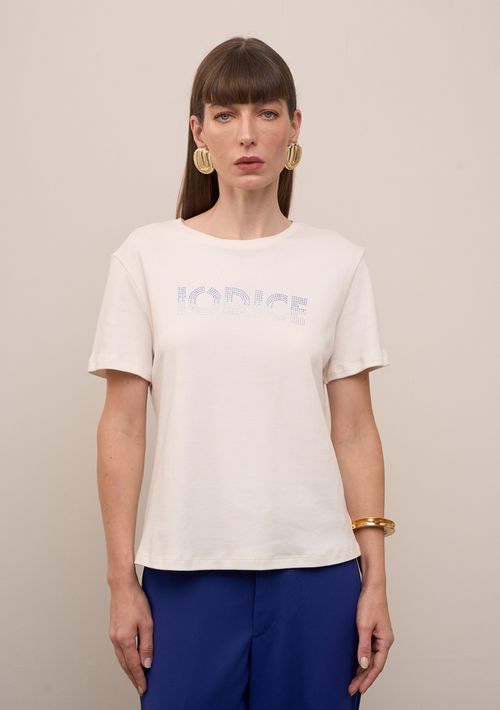 Blusa Iódice Solta Decote Canoa Manga Curta Padrão Off White