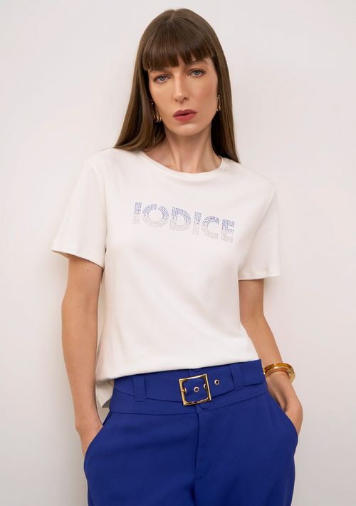 Blusa Iódice Solta Decote Canoa Manga Curta Padrão Off White