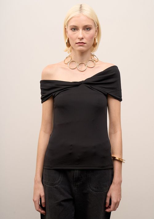 Blusa Iódice Ajustada Ombro A Ombro Sem Alça Padrão Preto