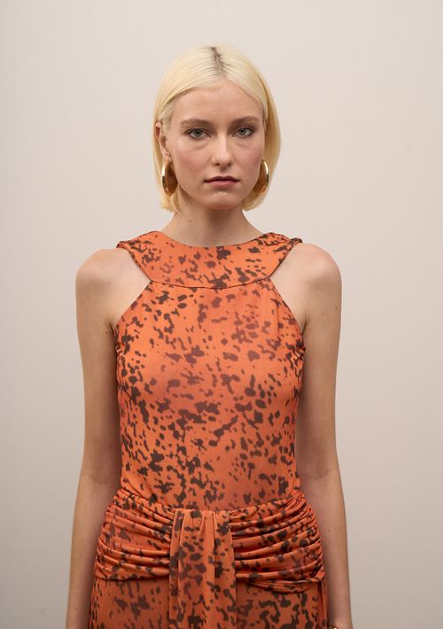 Body Iódice Decote Careca Sem Manga Laranja