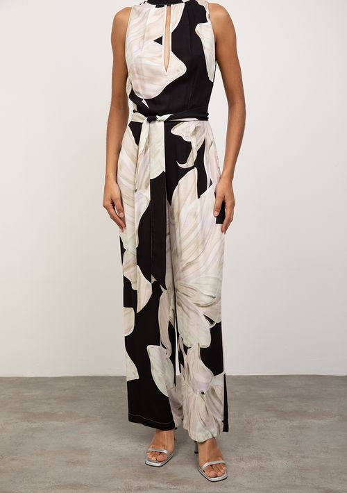 Macacão Iódice Solto Gola Alta Sem Manga Longo Preto